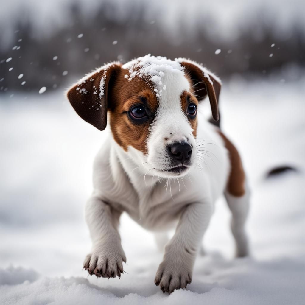 Jack Russell Puppy's First Snow Day