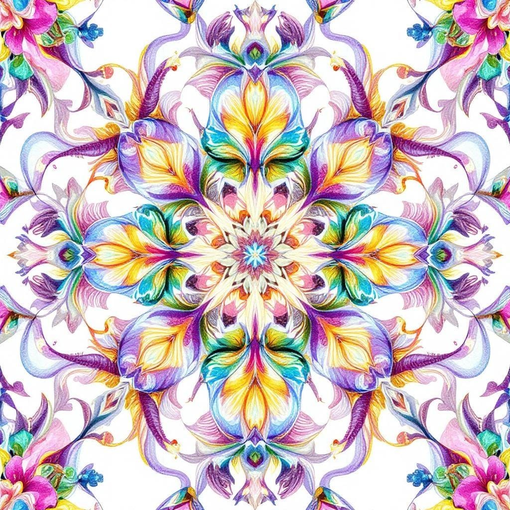 Iridescent Fractal Flowers in Geometric Art Nouveau Style