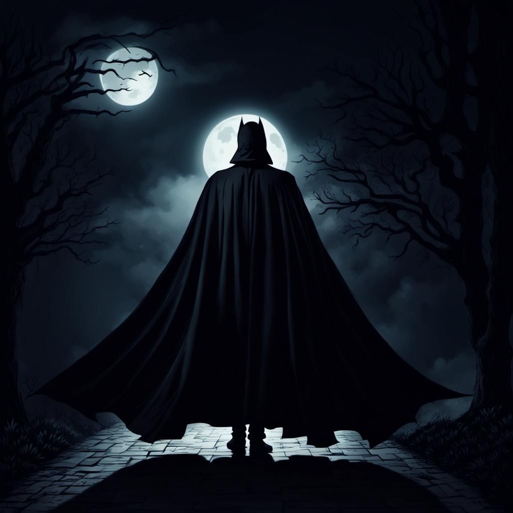 Sinister Man in Dark Cape at Night