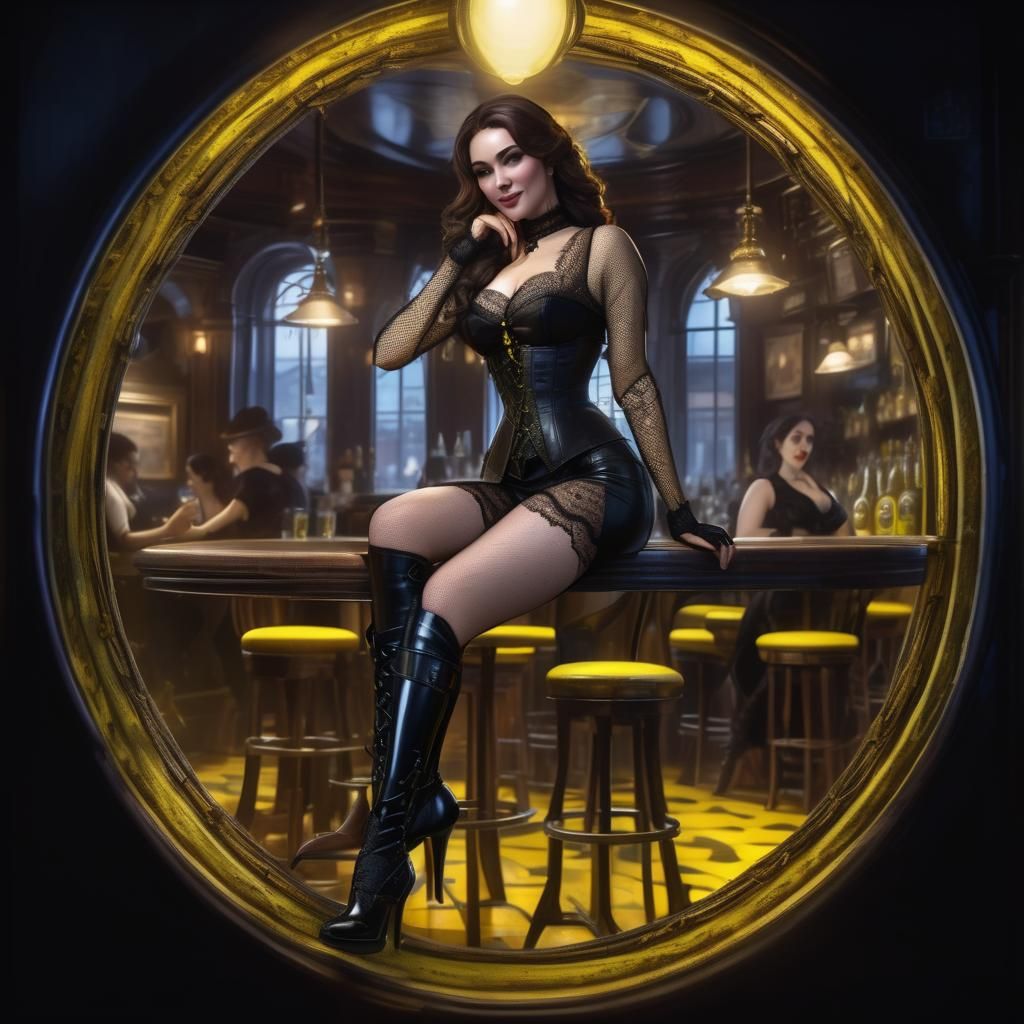 Victorian Beauty in Crowded Pub, Dark Fantasy Concept
