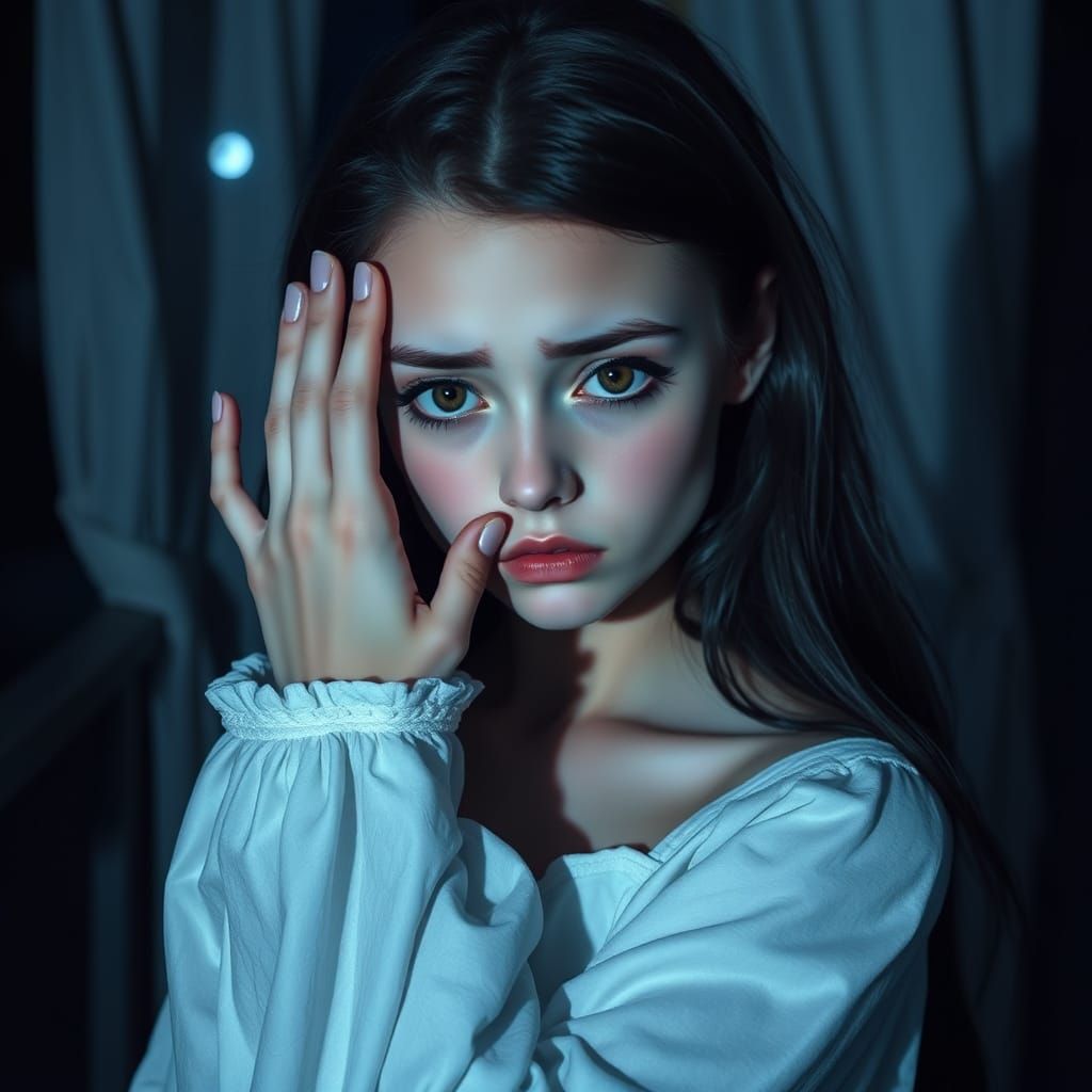 Cute Girl in a Haunting Moonlit Moment
