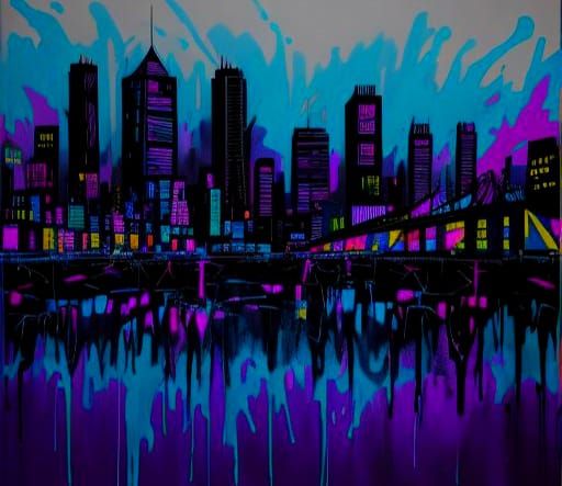Lightning Storm Cityscape in Warhol-esque Graffiti Art
