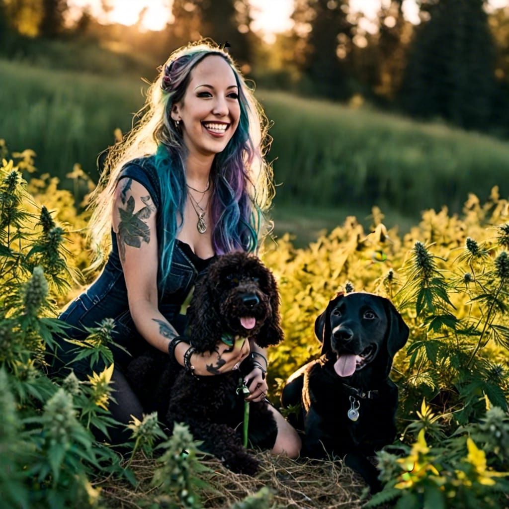 Person with Puppy in Sunset Countryside Scene