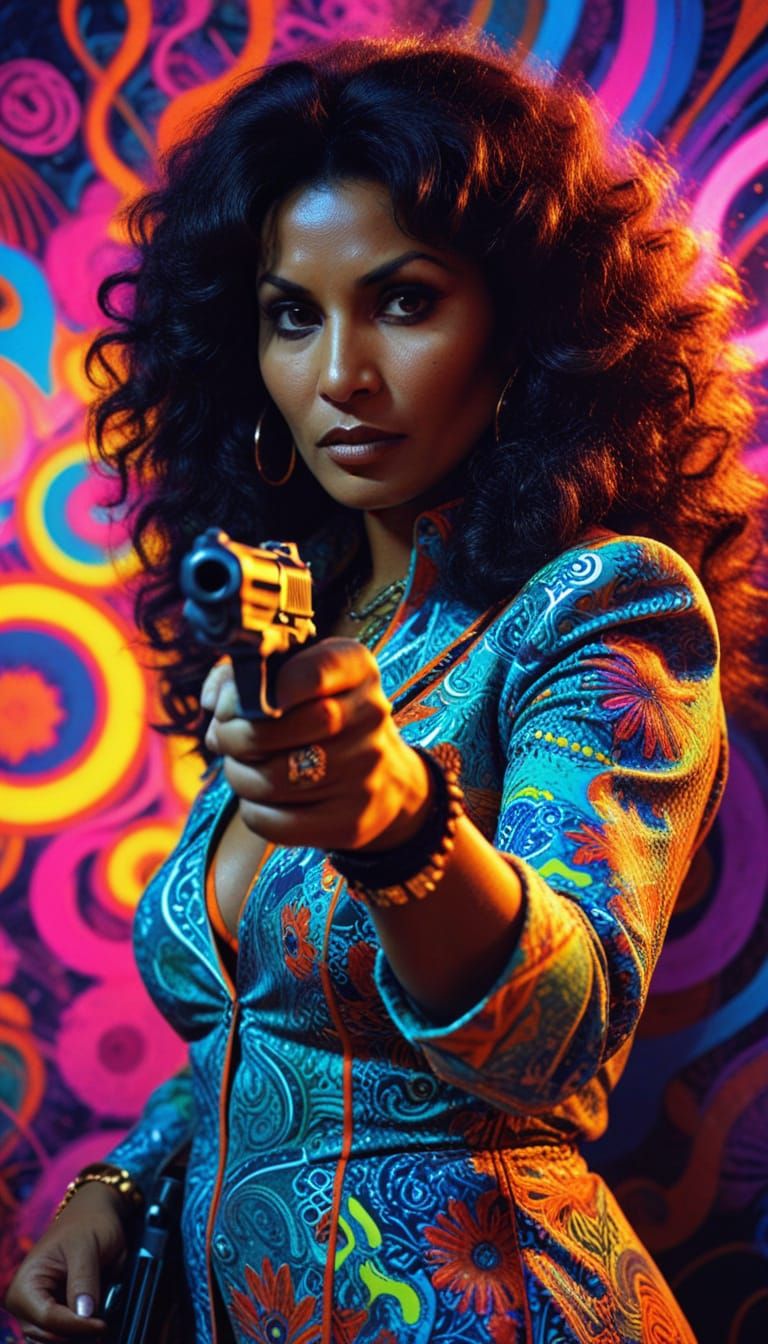 Seventies Exploitation Film Close-Up with Gun