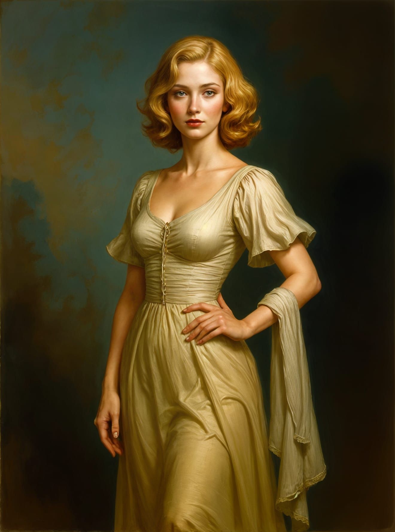 1950s Pin-Up in Mucha-Waterhouse Style
