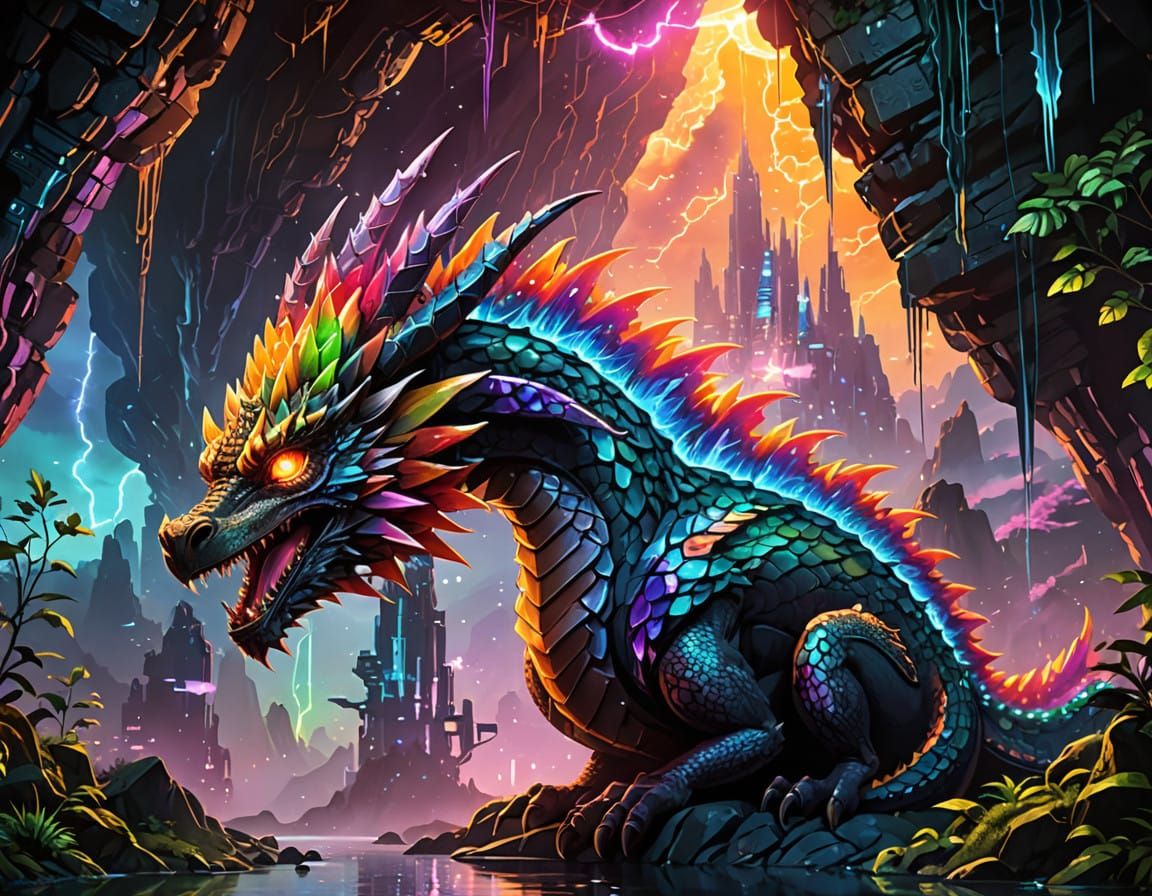 Crystal Dragon in Cyberpunk Holographic Style