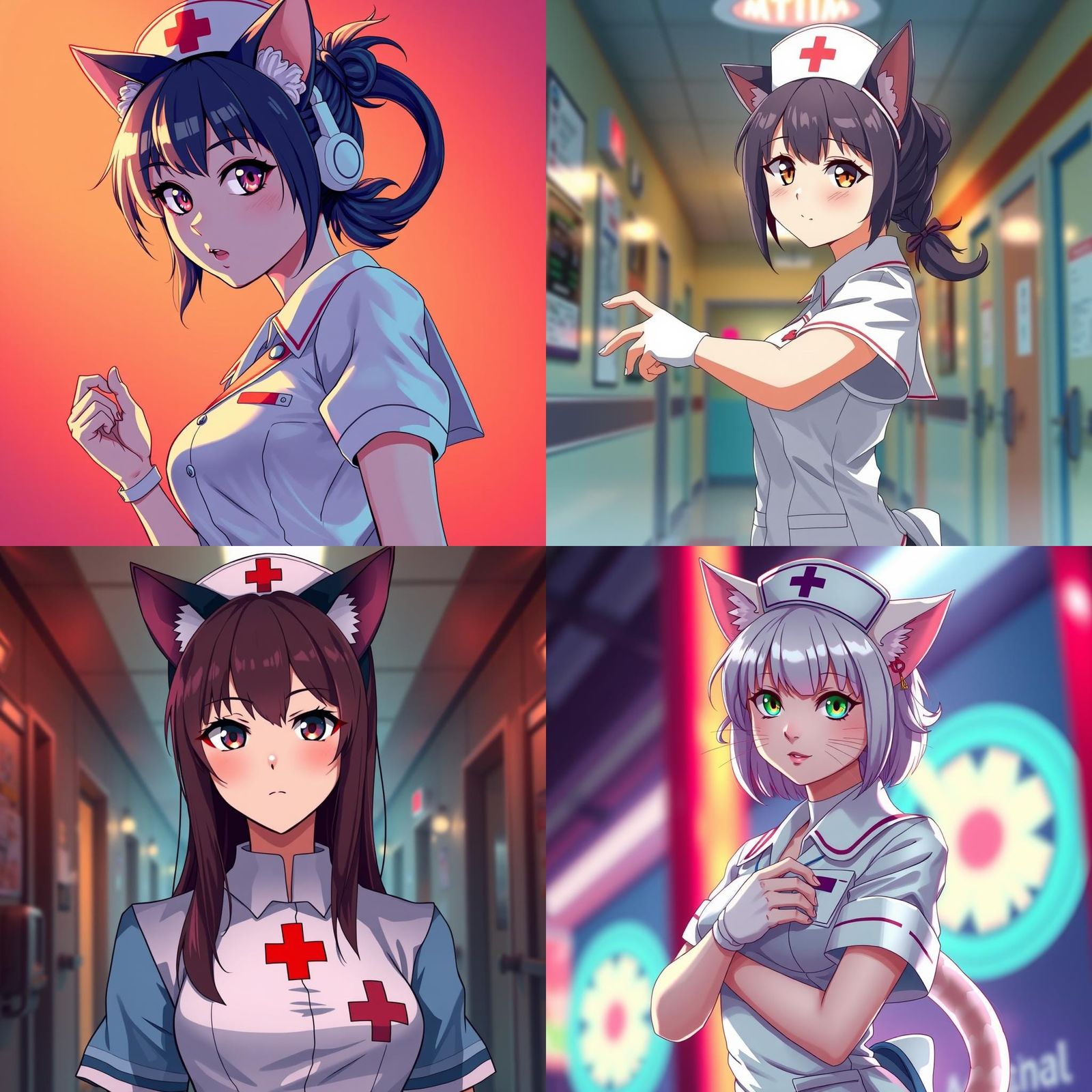 Anime Catgirl Nurse in Cel-Shaded Style