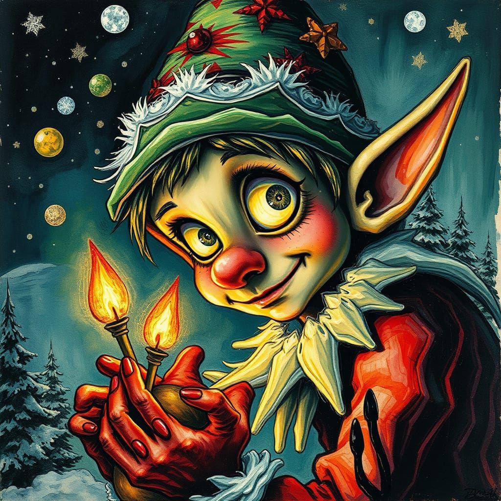 Vibrant Christmas Elf in Art Deco Style