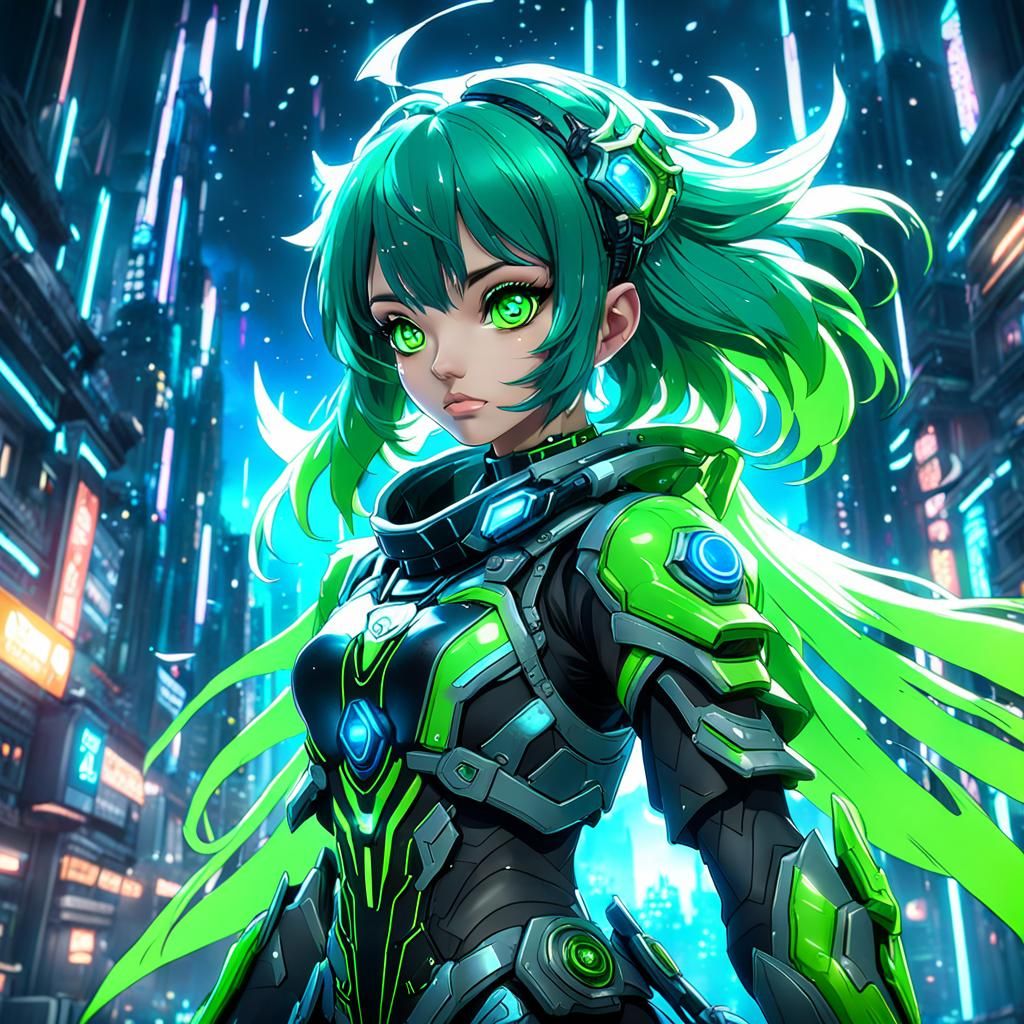 Anime Neon Space Guardian Girl in Detailed Style