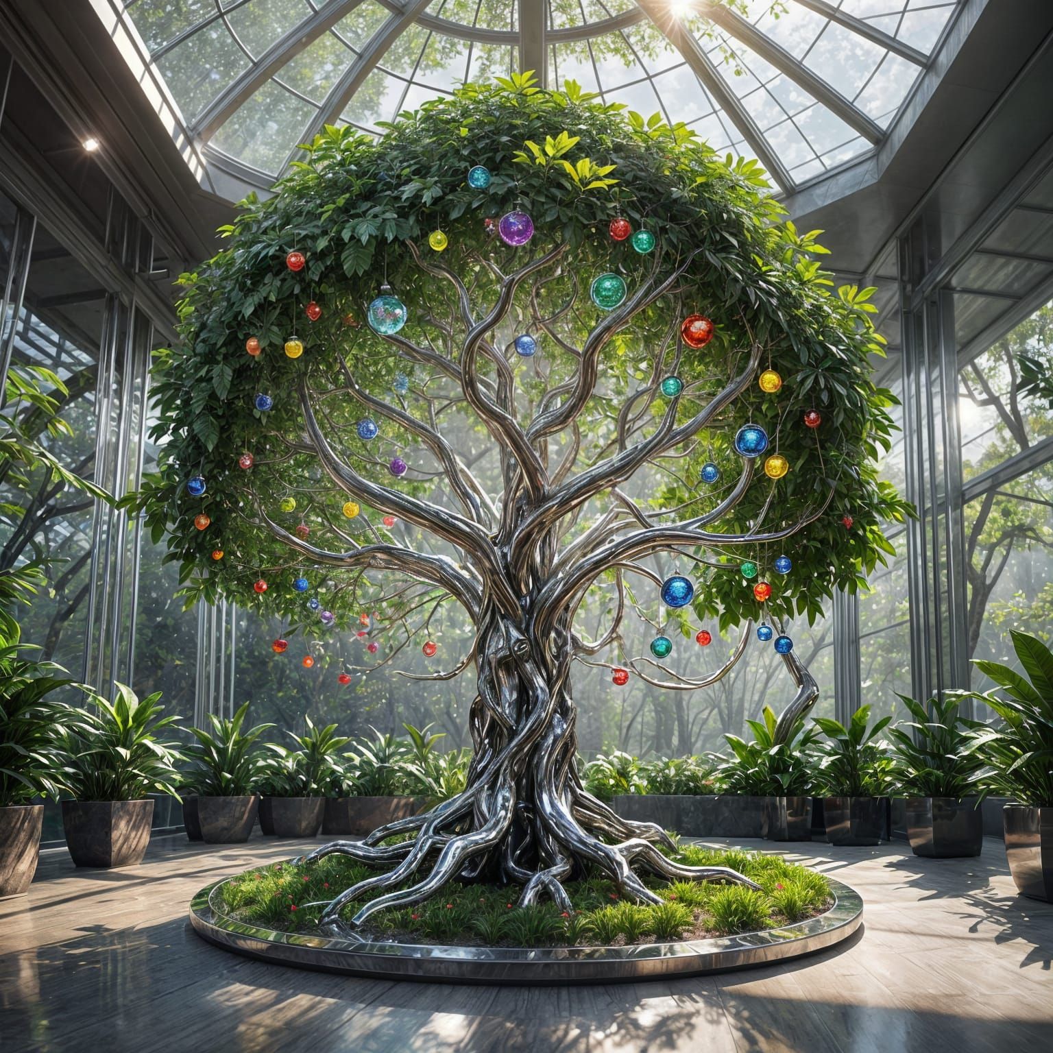 Futuristic Chrome Tree of Life in 3D Render