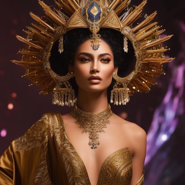 Woman with Galaxy Hair Holding Balance Scale