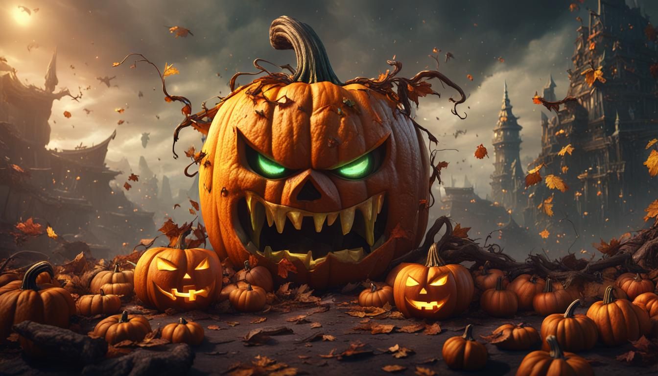 Angry Sentient Pumpkin: Detailed Fantasy Concept Art