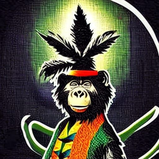 Rasta Gorilla in Weedy Hat: Stoner Art