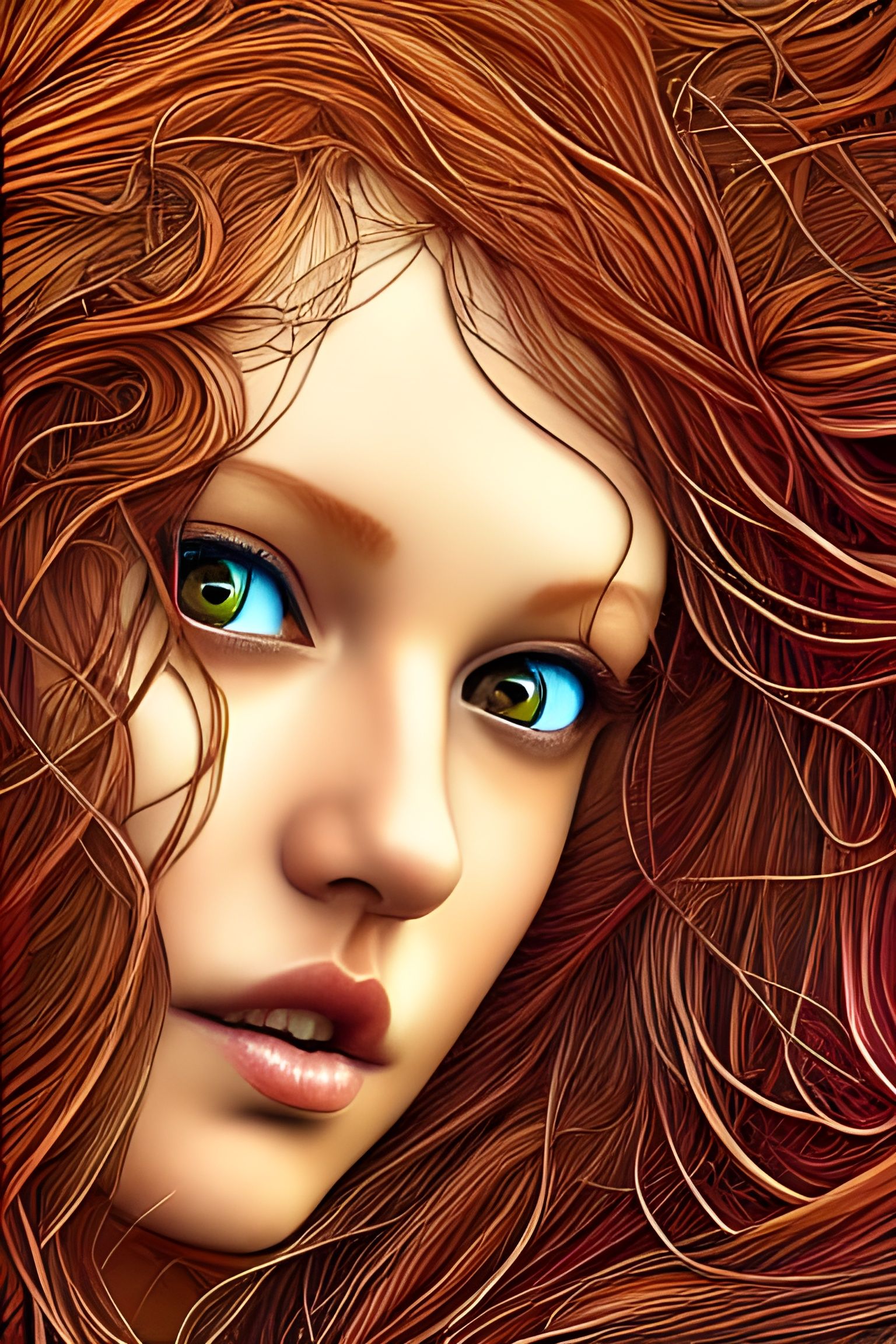 Detailed Redhead in Rain, Digital Art Style