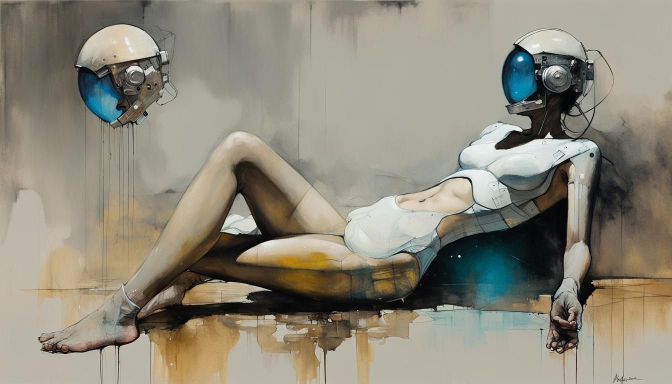 Futuristic Cyborg in Alcohol Ink Style