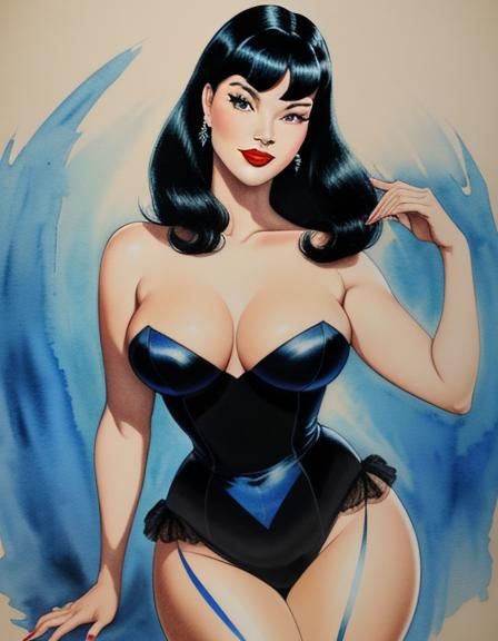 Alluring Pin-Up Girl in Watercolor Pencil Sketch