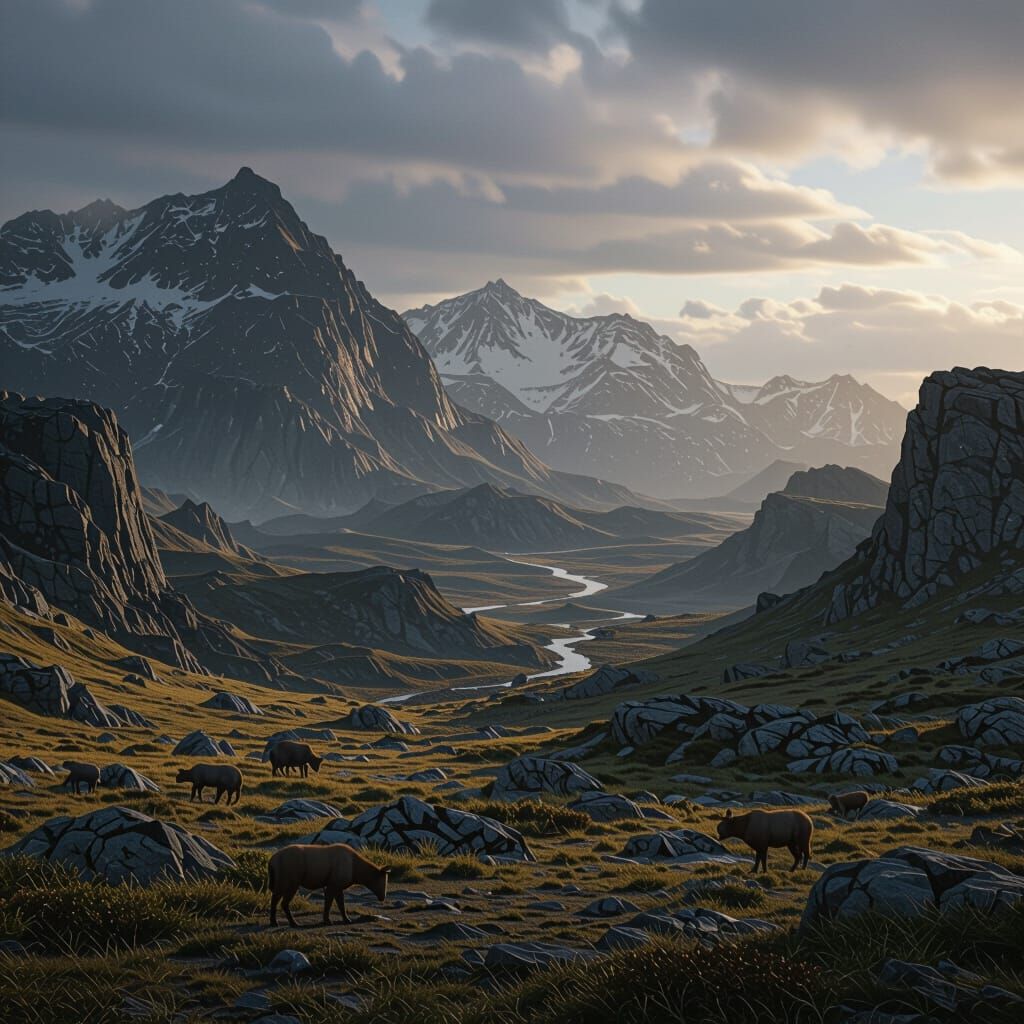 Epic Rugged Landscape with Dramatic Lighting