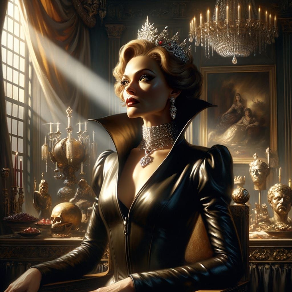 Evil Queen in Lavish Throne Room: Baroque Oil Painting