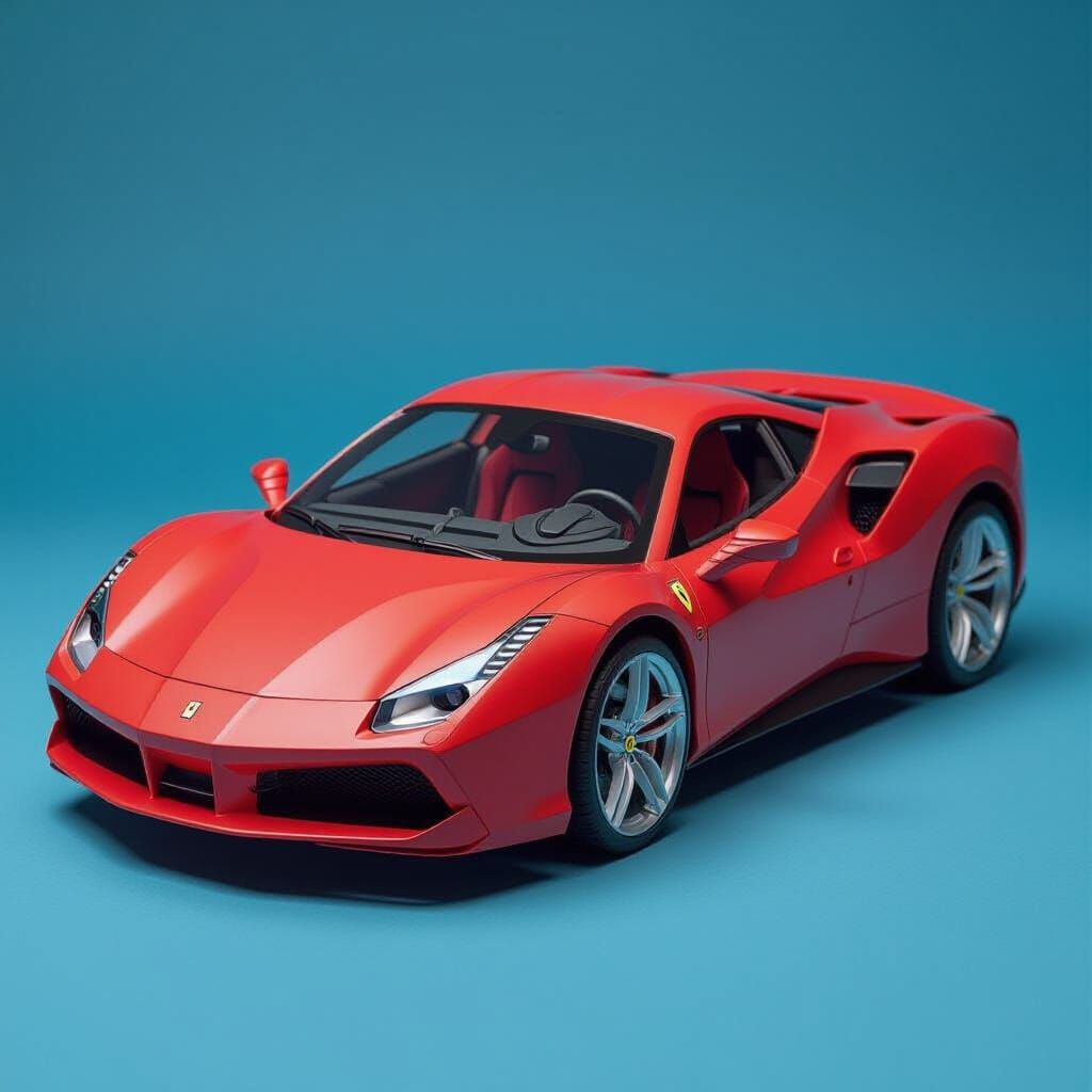 Origami Ferrari Sports Car in Hyper-Realistic Style