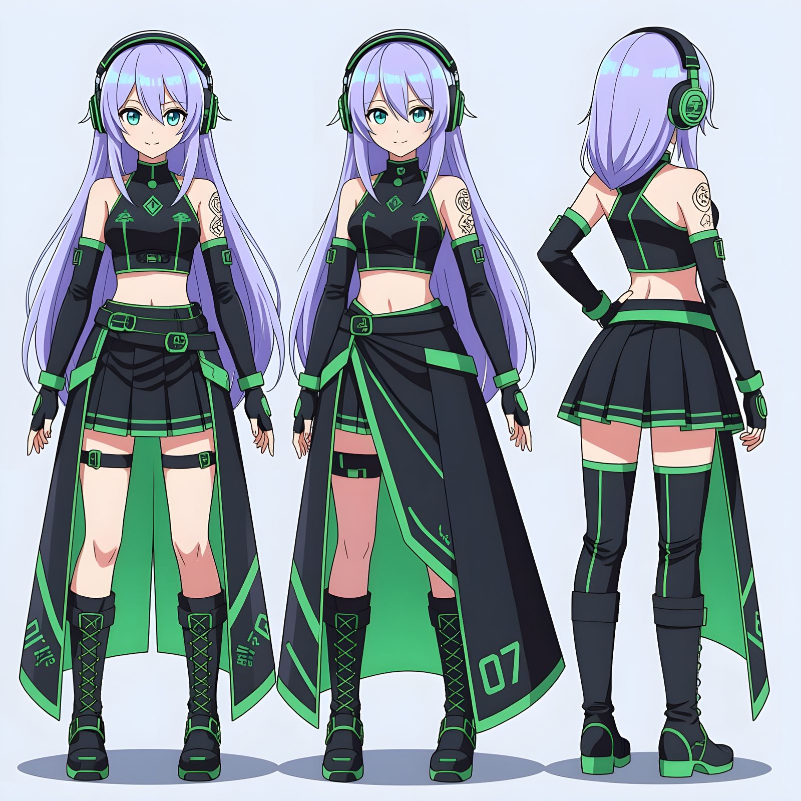 Female Vocaloid with Purple Hair and Iridescent Outfit