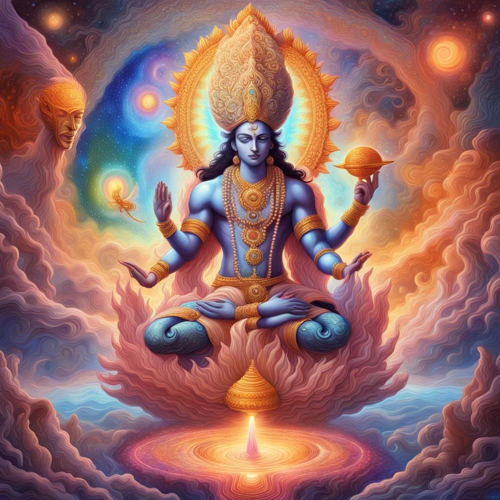 Lord Vishnu Creates the Universe: Astral Illustration