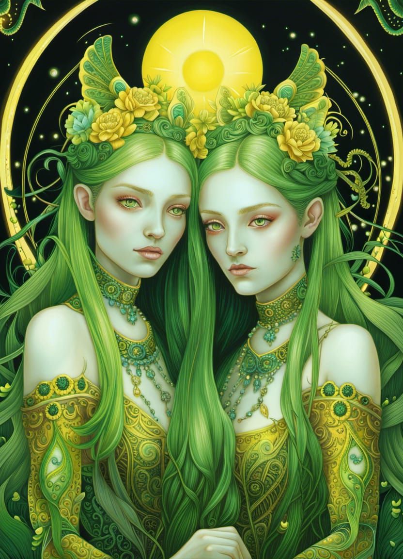Gemini Twins in Psychedelic Street Art Style