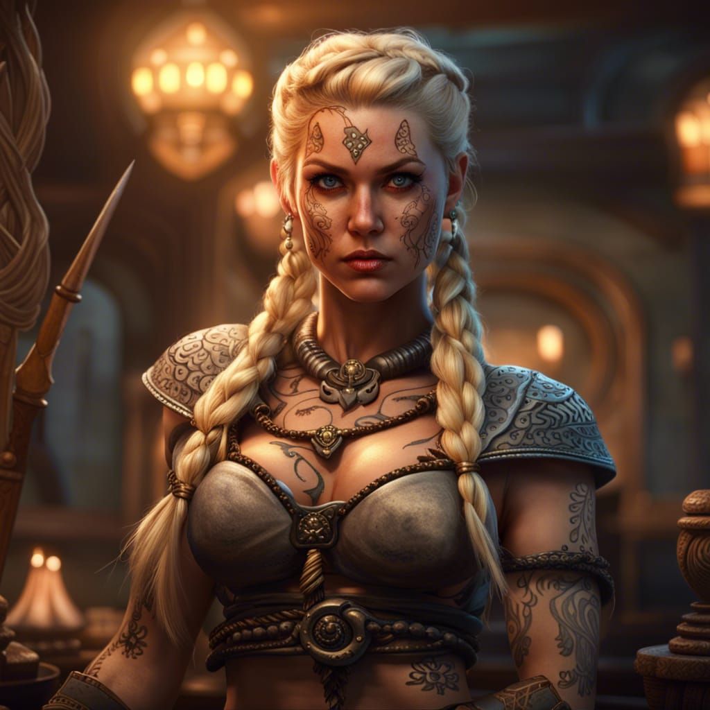 Detailed Viking Maiden Art in Dark Fantasy Style