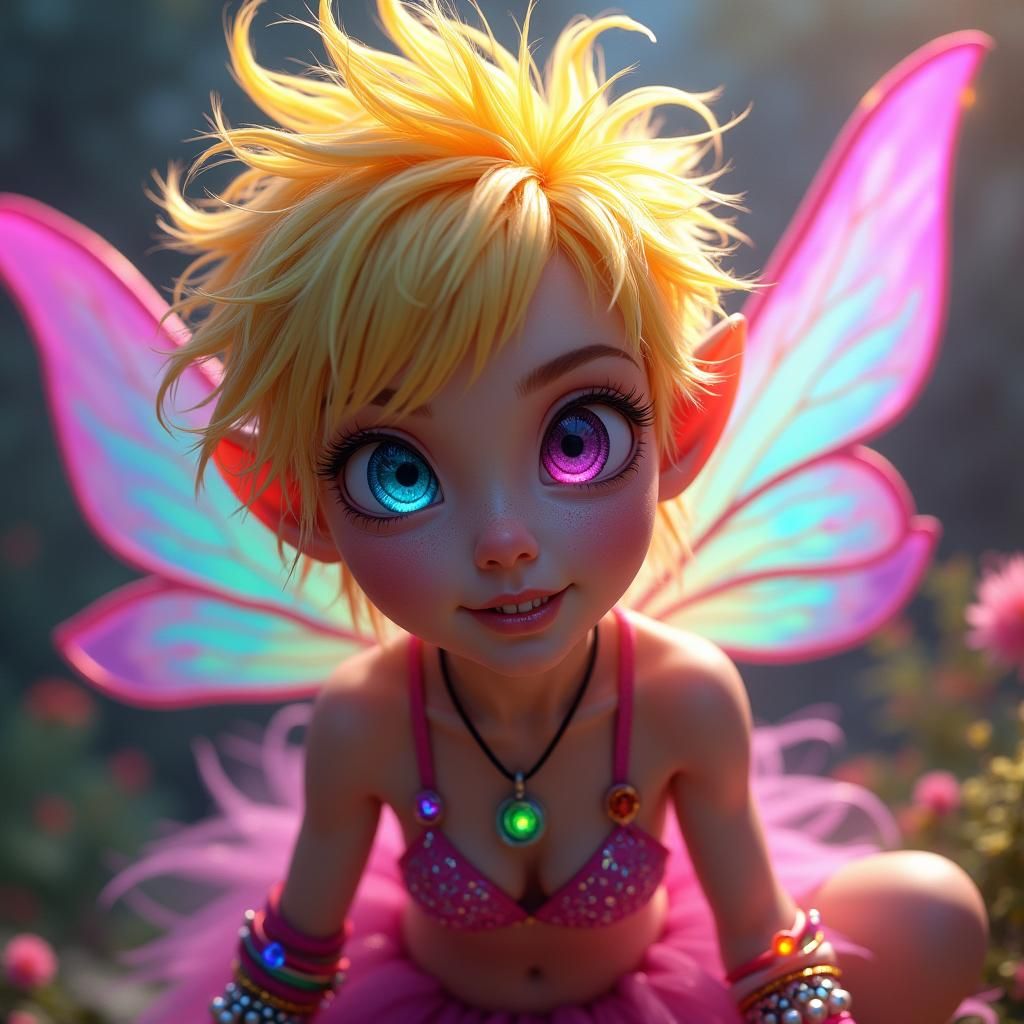 Neon Fairy with Rainbow Hair, Fantasy Concept Art