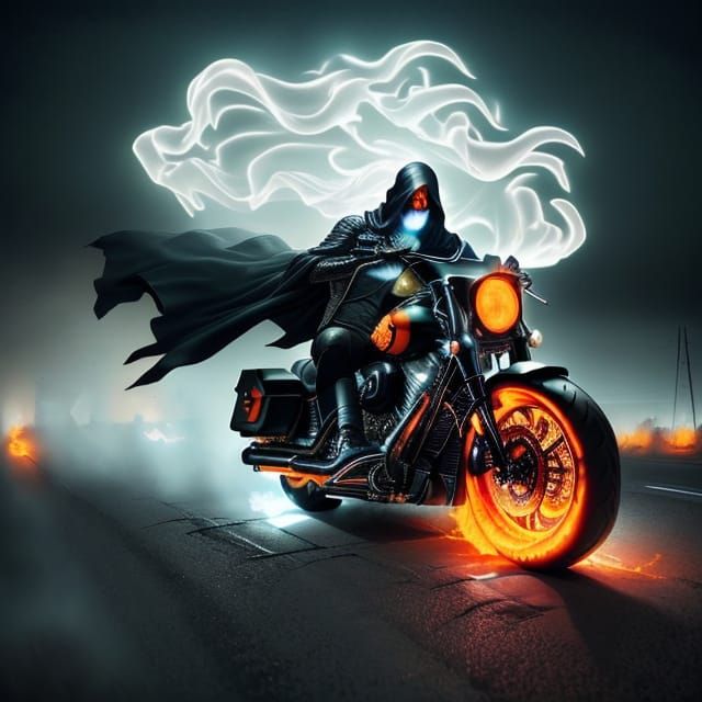 Ghost Rider Rides into Town at Dawn in Cinematic Style