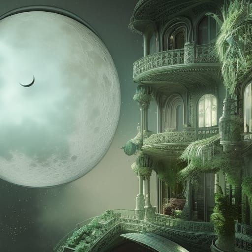 Lunar moth Green penthouse with lunar vibes and earthy vibes