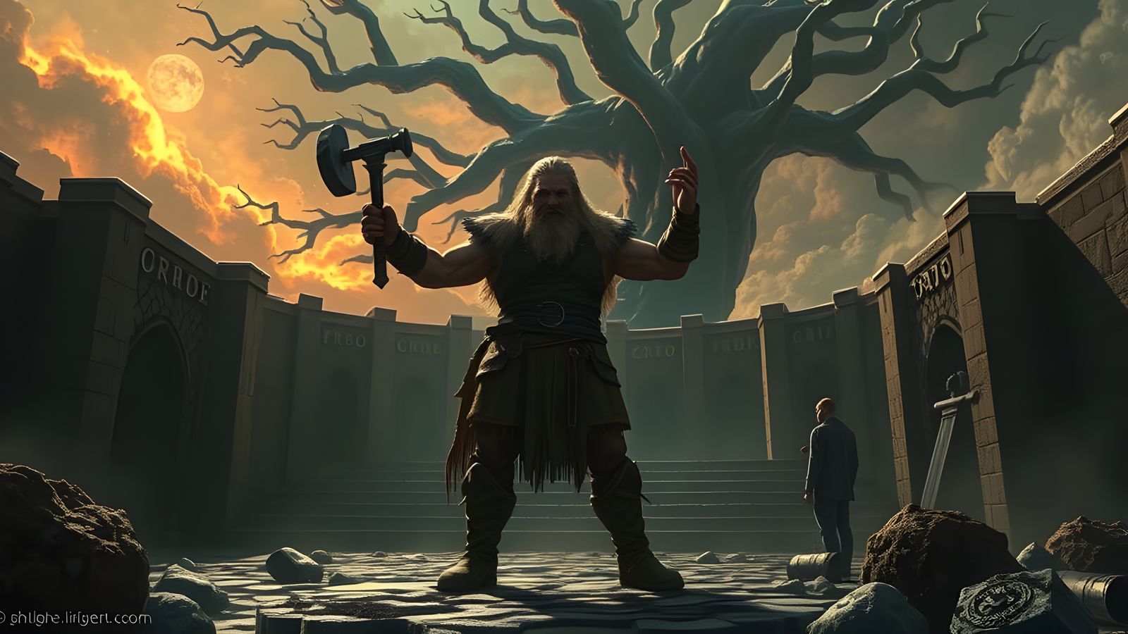 Bjorn Hammerhand in Ragnarök's Ash-Choked Twilight