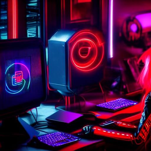 Cyber Goth Model in Dark Futuristic Coffee Shop