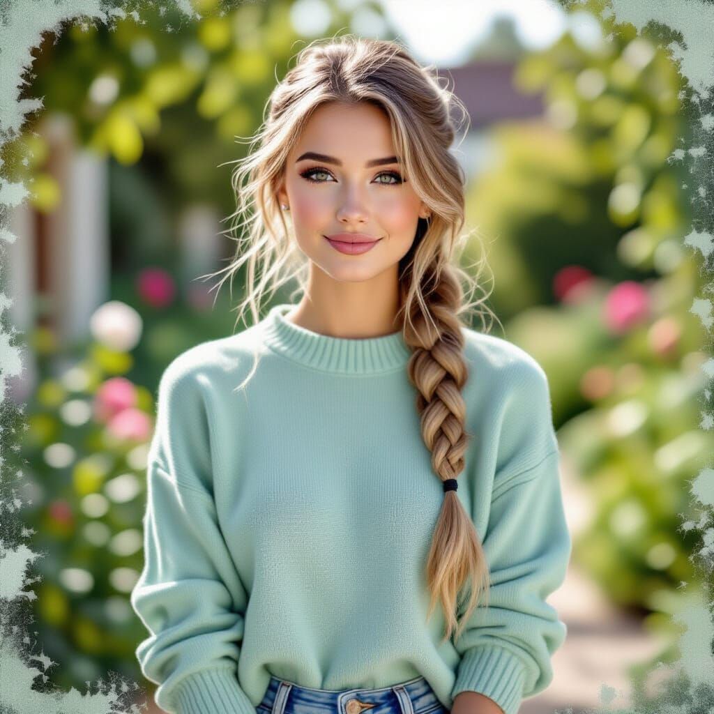 Woman with Blonde Fishtail Braid in Garden