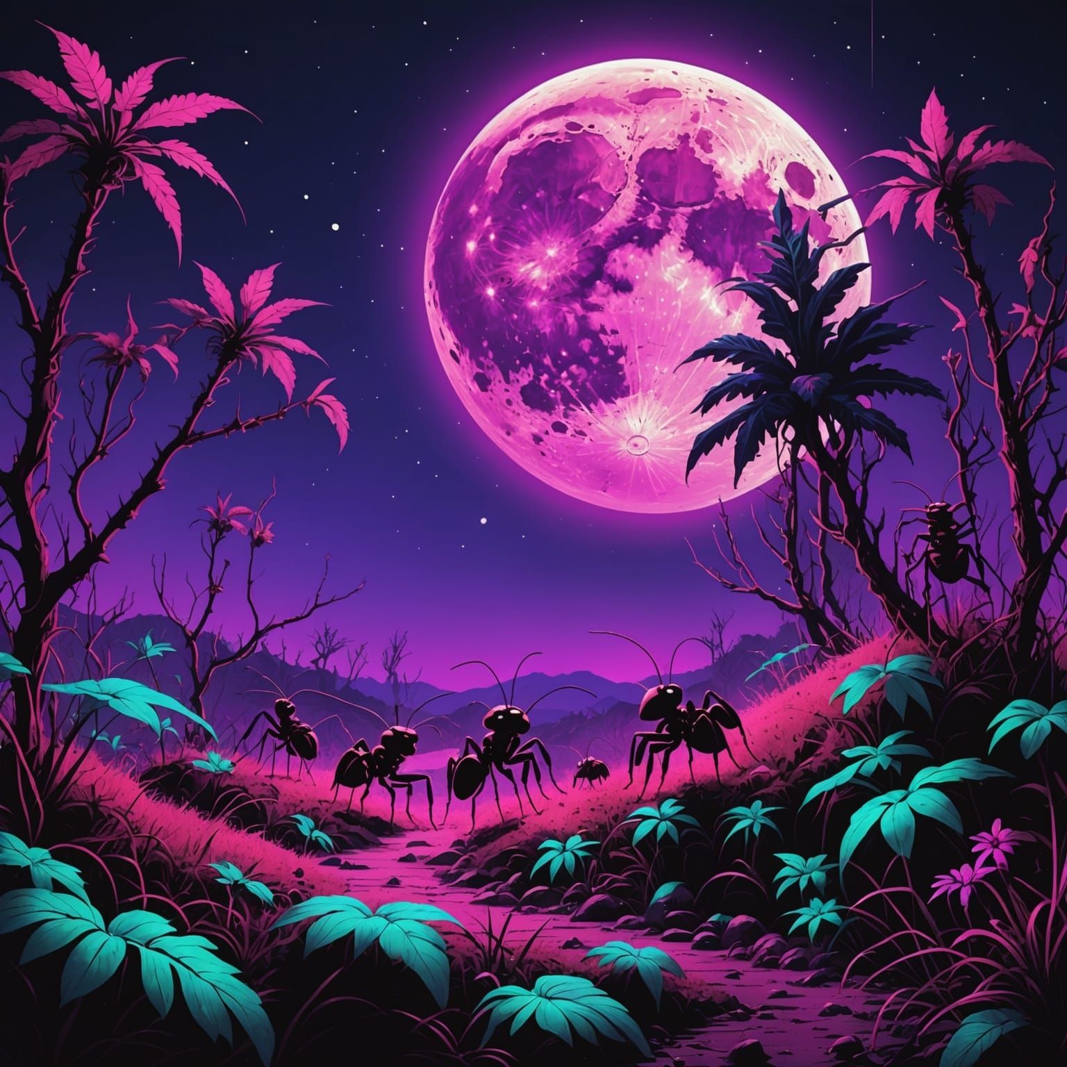 Synthwave Ants Conquer the Neon Moon