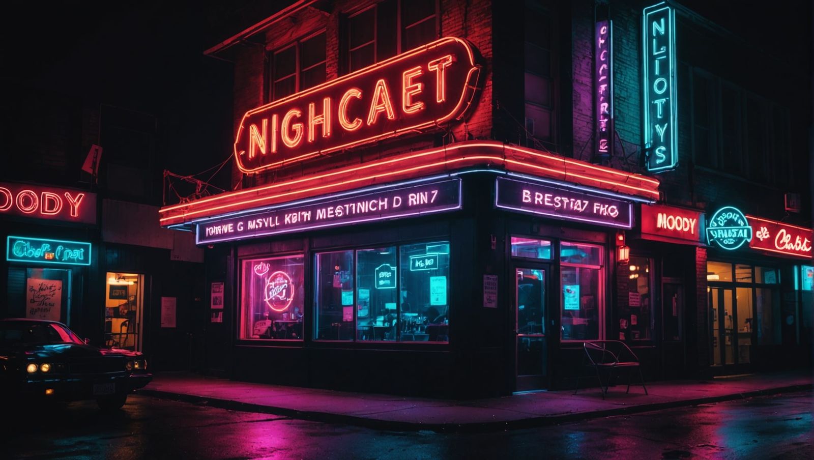 Moody Neon Nightscape in Double Exposure Style