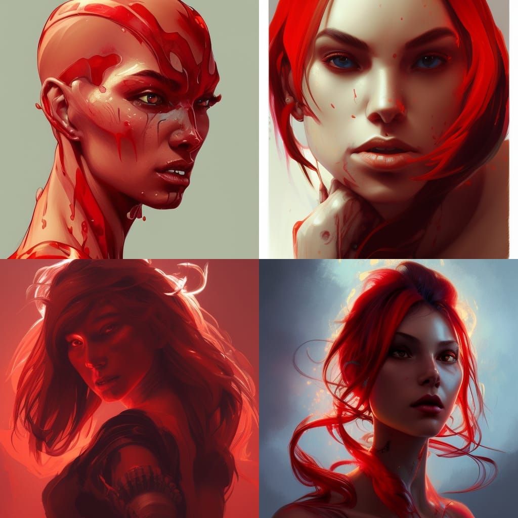 Hyperdetailed Red Demon Portrait in Triadic Colors