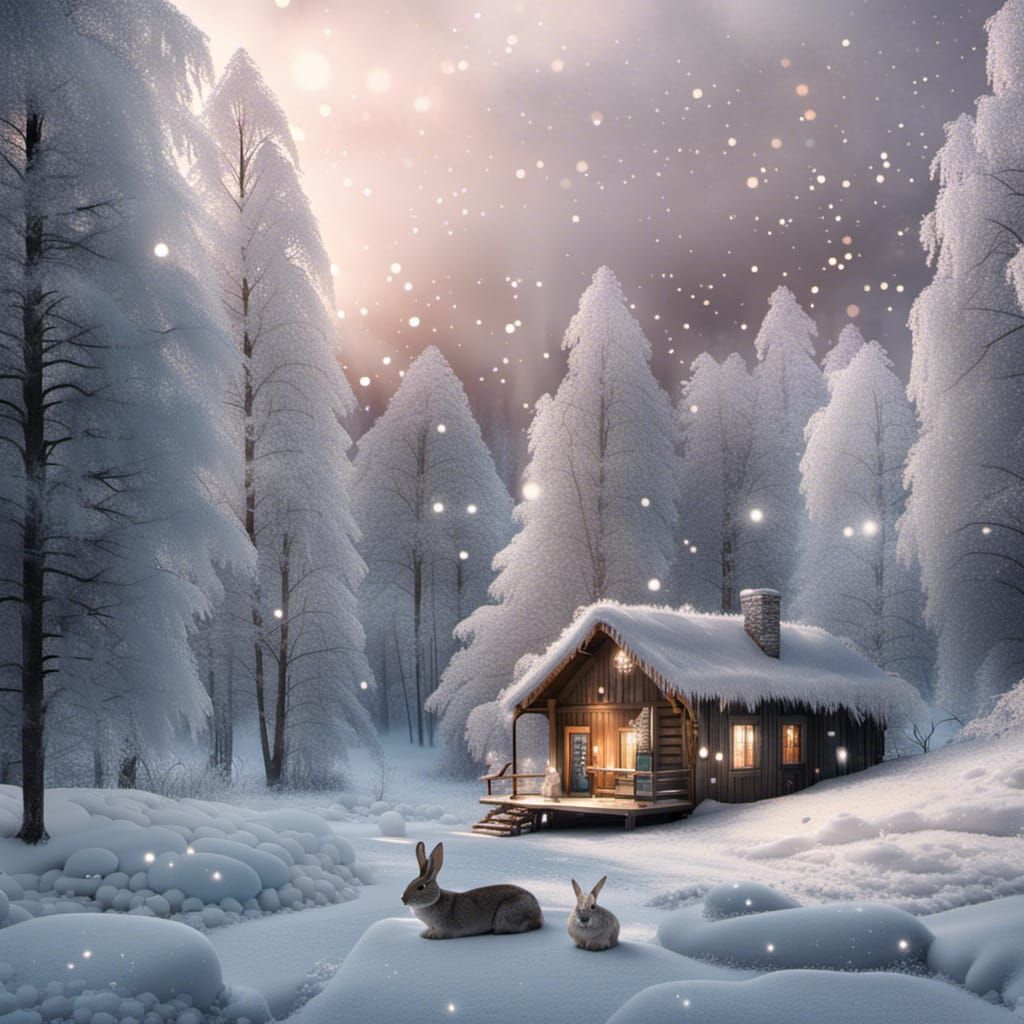 Winter Wonderland Cabin with Bunny