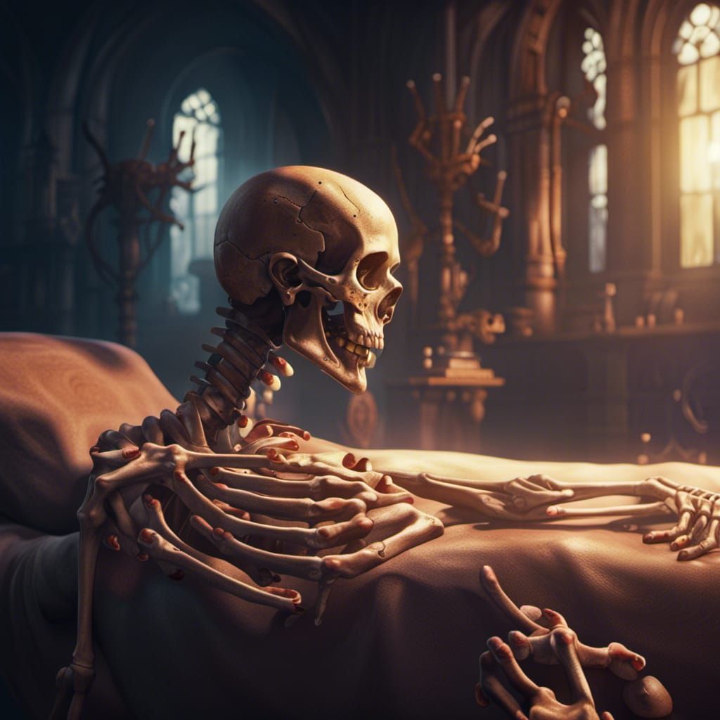 Full Skeleton Body in Mortuary: Detailed Matte Painting