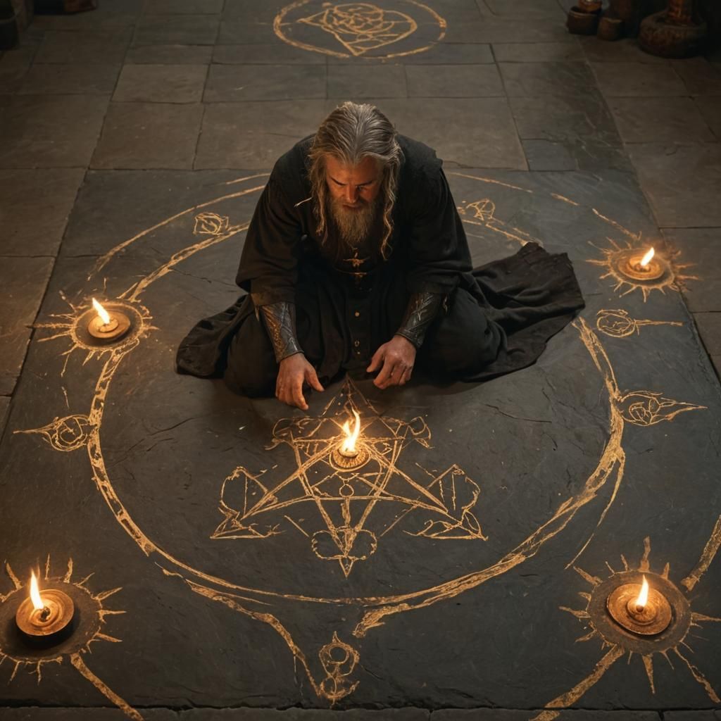 Wizard Summons Fire Demon with Glowing Sigil