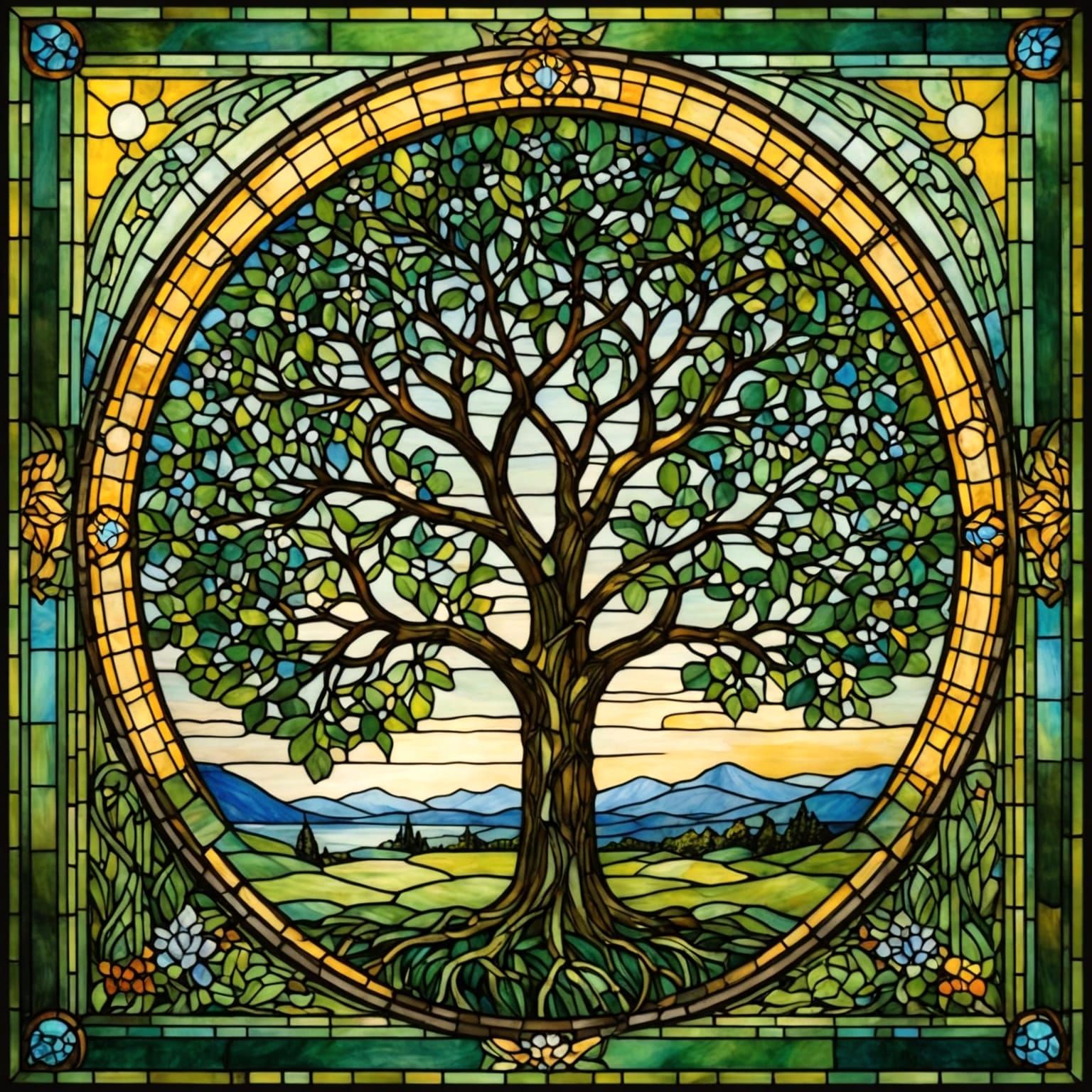 Stained Glass Tree of Life in Tiffany Style