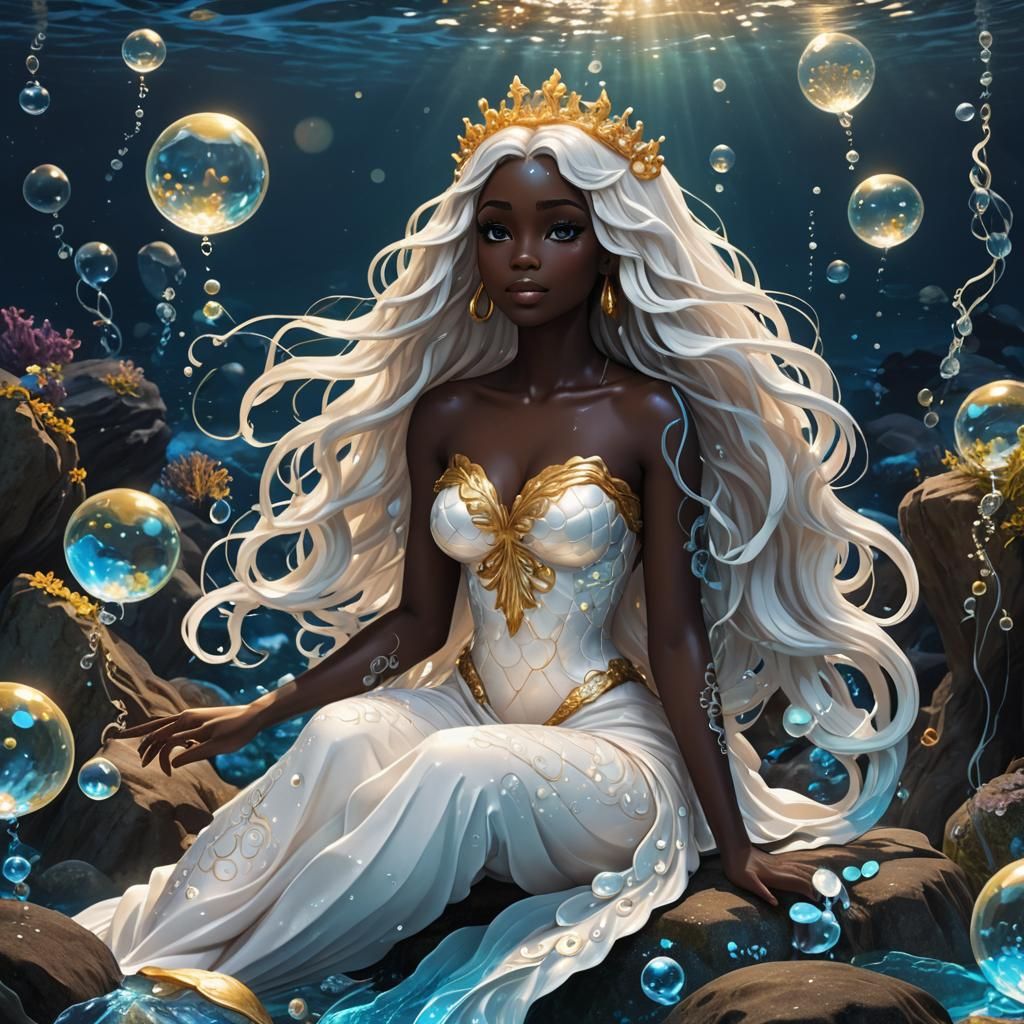 Anime Mermaid Princess in Bioluminescent Ocean