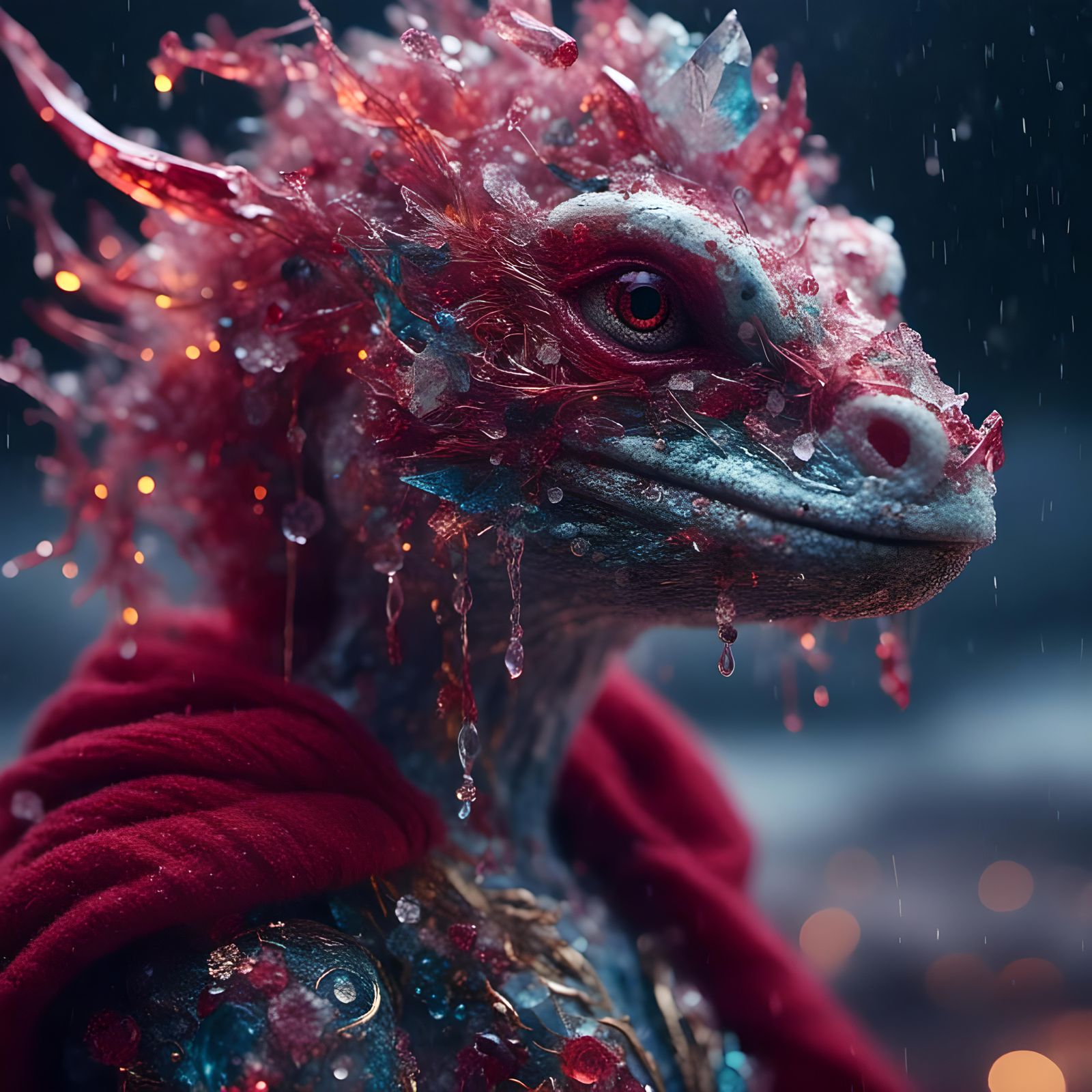 Fantasy Lizard Warrior in a Night Lightning Storm