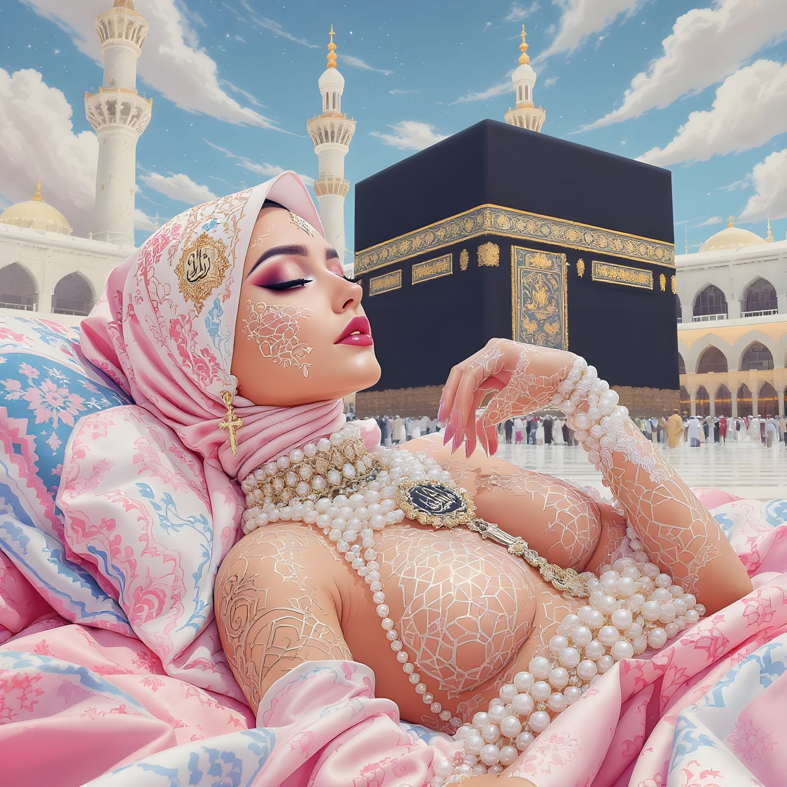 Geometric Body Art in Vibrant Colors, Dreamlike Image