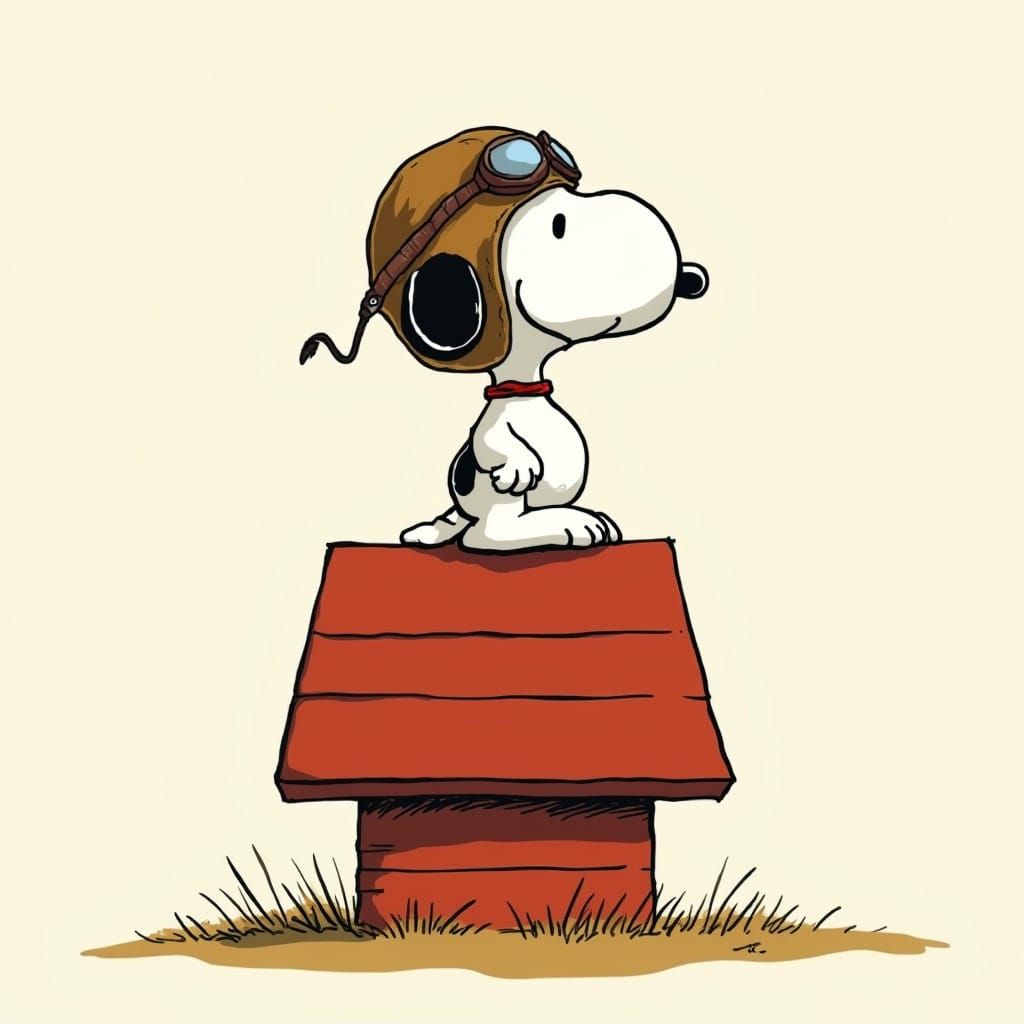 Snoopy as Flying Ace in Classic Illustration Style