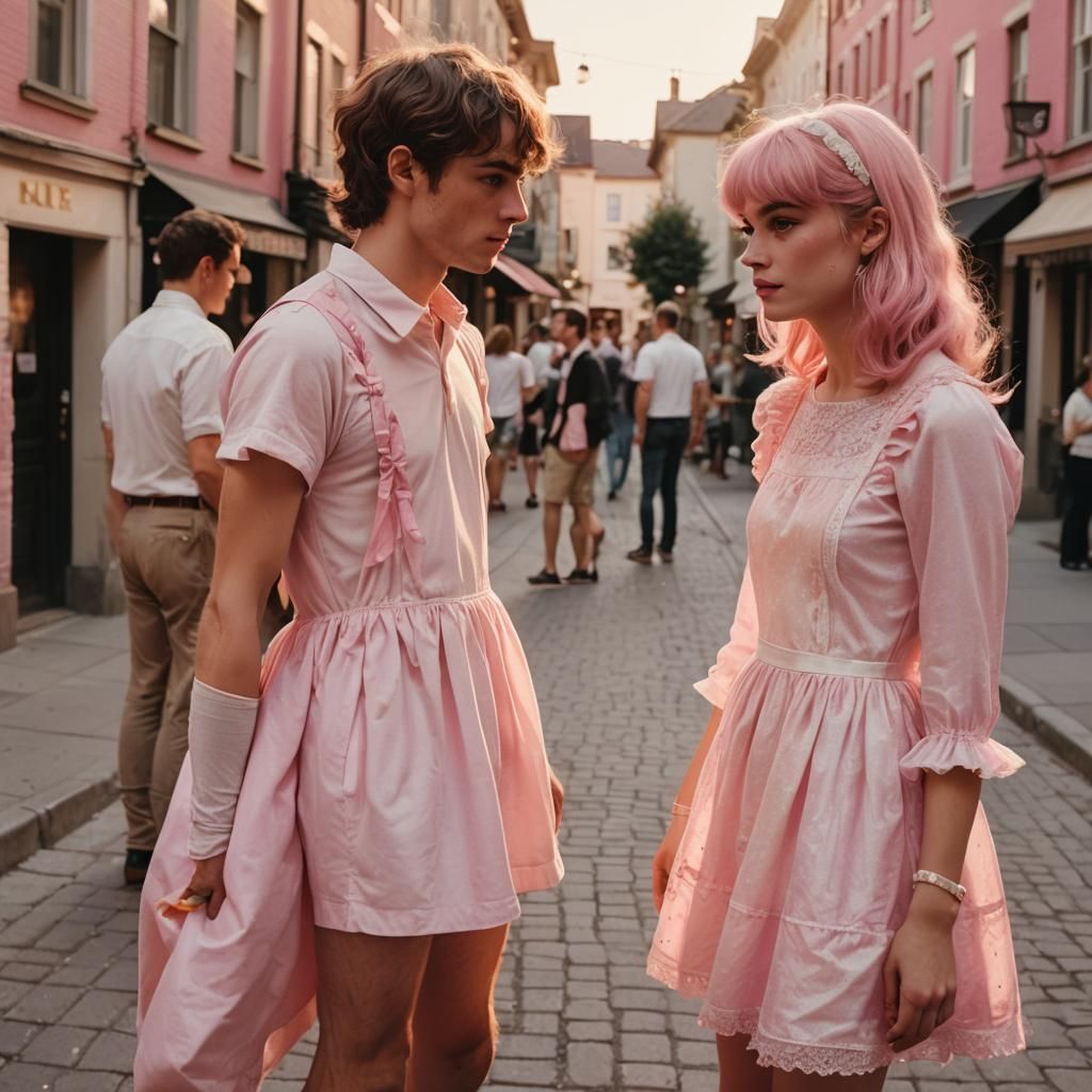 Crossdressing Teen in Babydoll Dress, French New Wave Style