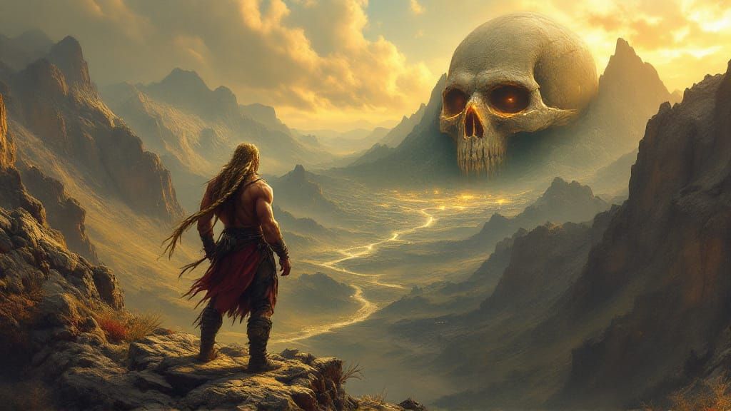 Barbarian Gazes Upon Skull Mountain Sorcerer City