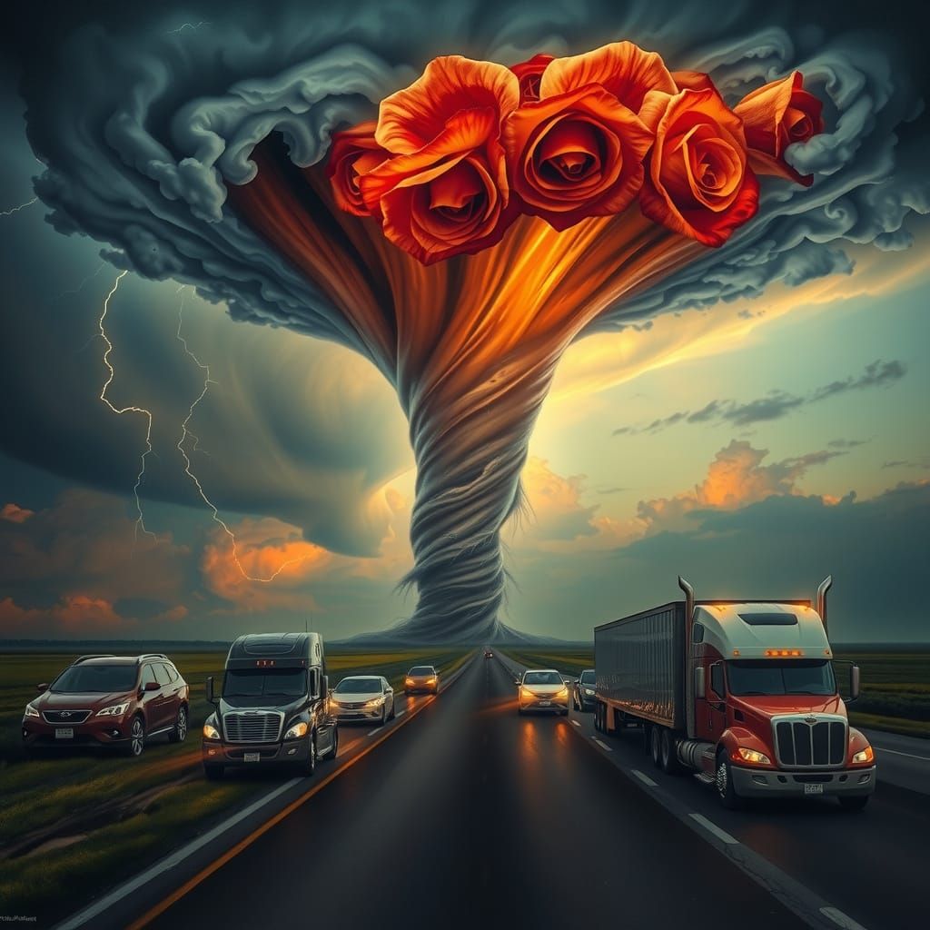 Majestic Tornado Unfolds into Blooming Roses over Oklahoma P...