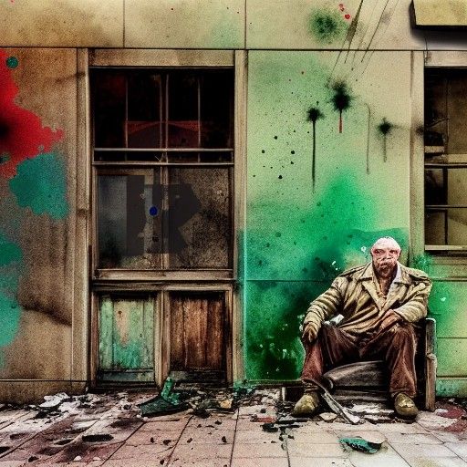Warrior in Abandoned Street: Watercolor Art