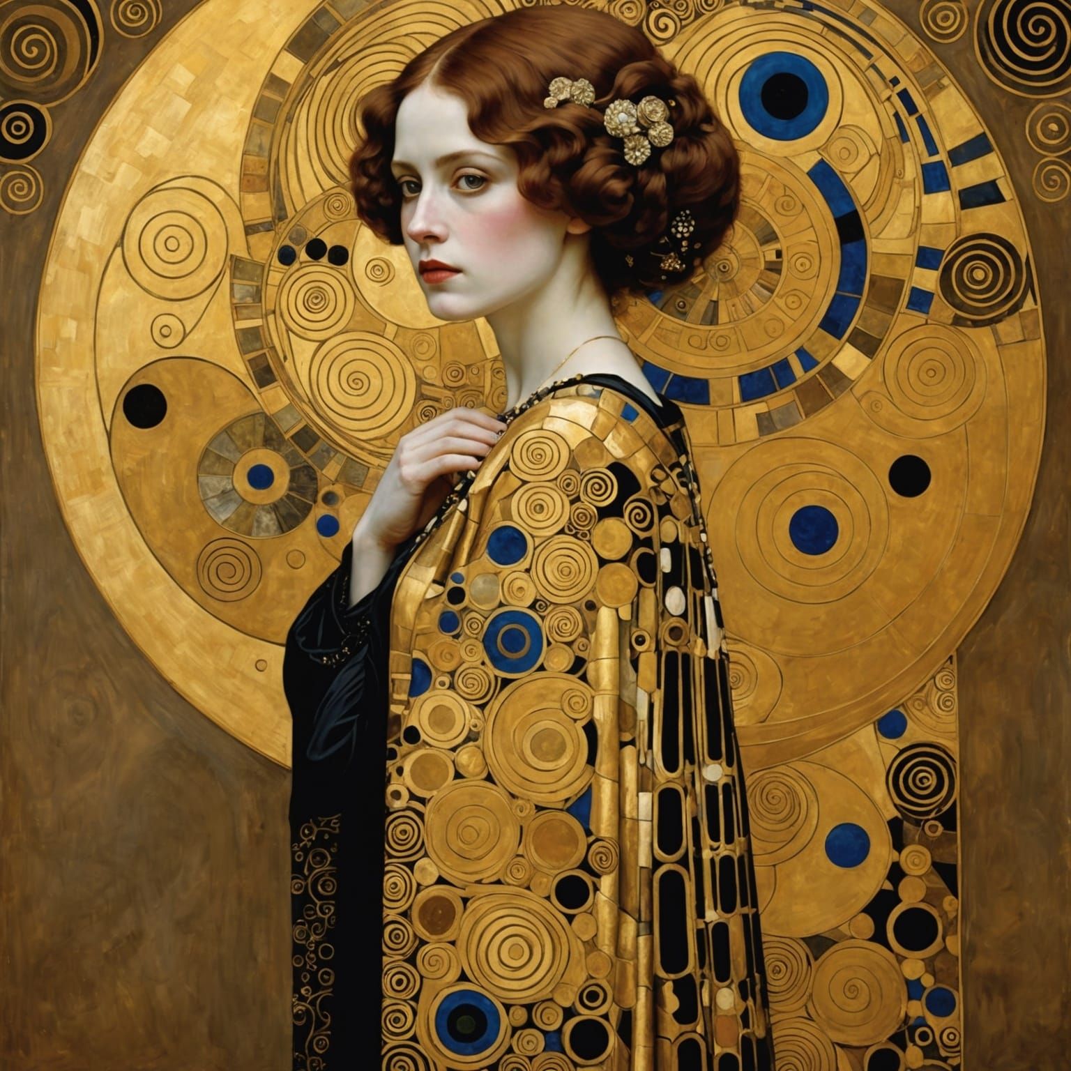 Golden Klimt-Inspired Wallpaper in Hyperrealism