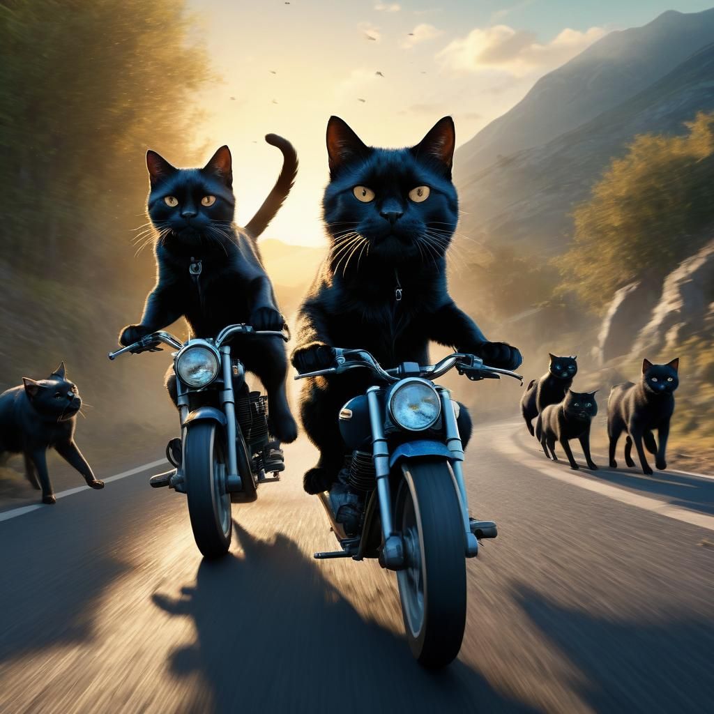Cats' High-Speed Chase: Fantasy Concept Art